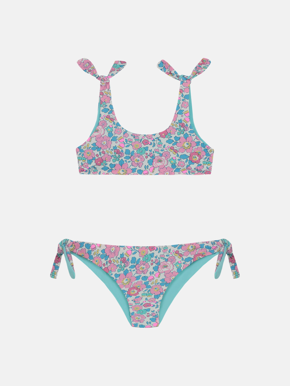 Bikini Bambina Double Fiocchi Liberty Betsy Fluo Rosa Azzurro