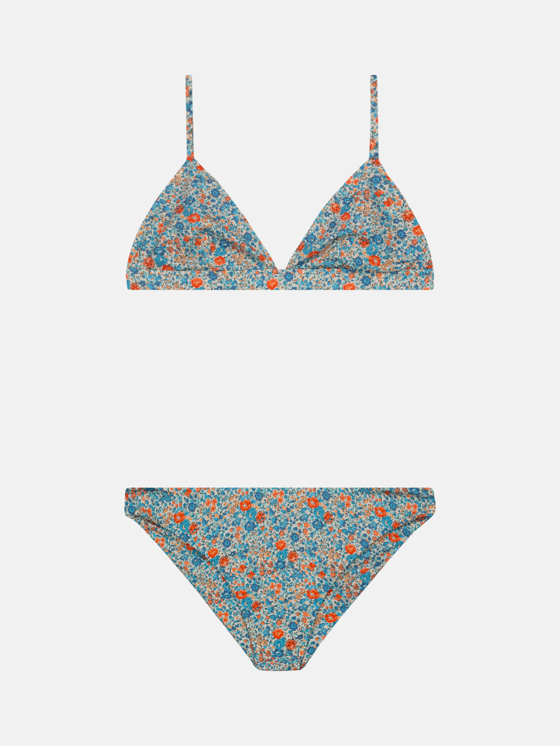 Bikini Triangolo Fisso Slip Classico Lycra Liberty Fiori Arancio