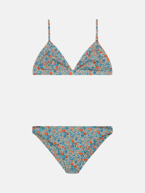 Bikini Triangolo Fisso Slip Classico Lycra Liberty Fiori Arancio